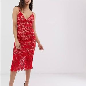 Asos Lace Red Midi Dress